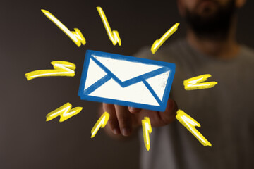 Aufkleber - Hand holding digital email icon.  New message alert. Communication concept.