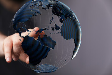 Leinwandbilder - High-quality stock photo of a hand interacting with a digital 3D model of planet Earth, representing global connectivity and networking.