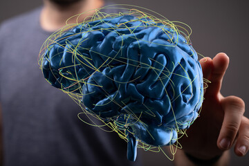 Leinwandbilder - 3D rendering of a human brain with glowing neural network connections.  Ideal for AI, neuroscience, or technology concepts.