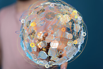Leinwandbilder - Abstract image depicting a global network, digital connections, and data flow.