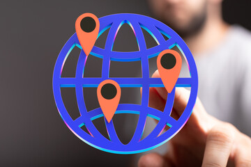 Poster - Illustrates global reach, location services, and network connectivity. Ideal for tech, travel, and logistics.