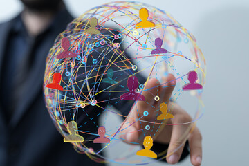 Leinwandbilder - Image of a global network, showing interconnected people. Represents collaboration, communication, and teamwork.