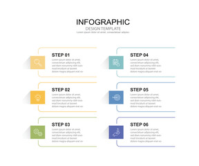 Fototapete - Vector Infographic label design template with icons and 6 options or steps. business information, presentation and data visualization