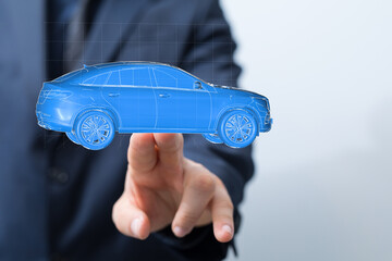 Aufkleber - Futuristic car model in hand.  Auto industry, digital design, innovation.
