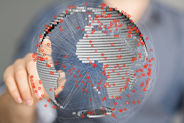Leinwandbilder - Stock photo of a digital globe with interconnected nodes, representing global network, data, and communication.