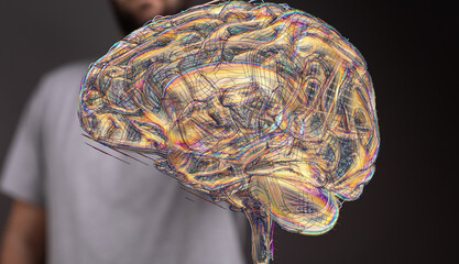 Leinwandbilder - Abstract 3D model of the human brain, showcasing intricate neural connections. Perfect for neuroscience, AI, or technology concepts.