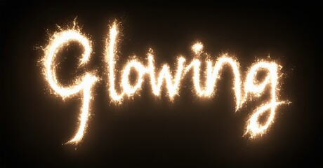 Aufkleber - Bright text reads Glowing with sparkling golden light effect against dark background. Simple, elegant design.