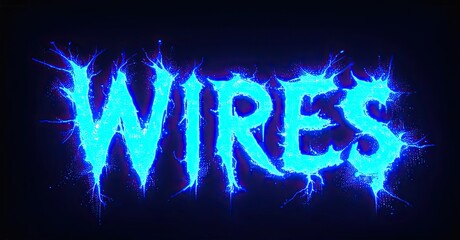 Aufkleber - Bright blue text spells WIRES against dark background. Electric sparks radiate from lettering, creating dynamic visual effect.