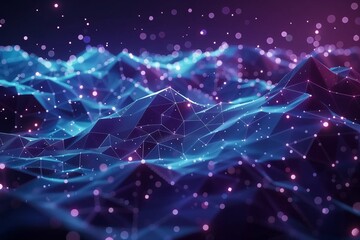 Wall Mural - vibrant digital landscape with neon waves and glowing particles in an abstract night sky