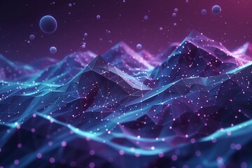Wall Mural - abstract cosmic landscape: a digital symphony of lights and geometric waves in space