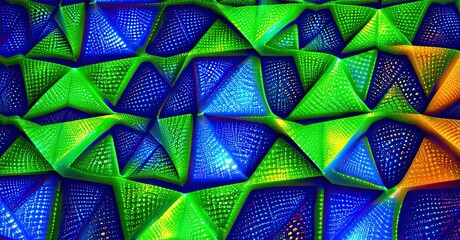 Aufkleber - Bright colorful geometric pattern. Repeating triangular shapes create textured visual effect. Vivid hues dominate composition.