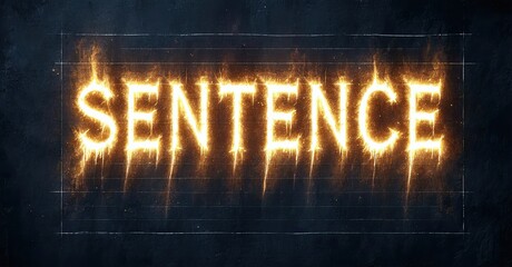 Aufkleber - Bright word SENTENCE glows intensely against dark textured background. Rectangular frame surrounds fiery letters. Dramatic lighting creates strong visual impact.