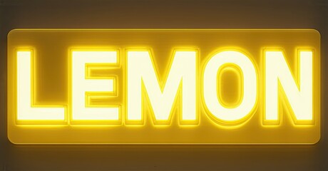 Aufkleber - Bright neon sign displays word lemon. Yellow glow illuminates dark background. Simple, bold lettering creates striking visual impact.
