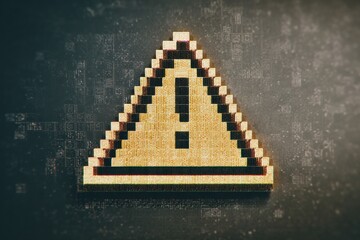 Aufkleber - Digital Pixelated Warning Icon With Retro Design Features a Faded Upper Margin Against a Textured Background
