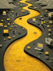 Fototapete - Digital Data River Flowing With Phishing Content and Empty Space on the Left Side