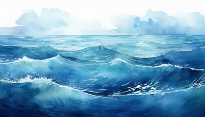 Wall Mural - deep oxean background sea watercolor illustration blue water h