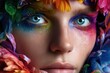 © YouraPechkin - Vibrant beauty with colorful floral makeup highlighting striking blue eyes