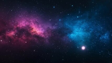 Wall Mural - A vibrant nebula glows in deep space with countless stars scattered across purple and blue clouds.