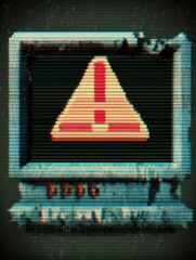 Poster - Pixelated Warning Icon in Retro Style With Faded Upper Margin Captures Attention in a Digital Interface