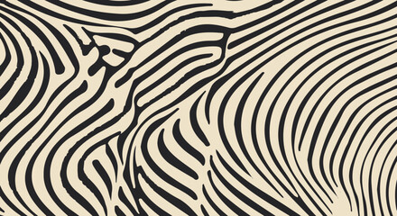 Fototapete - Vector illustration in modern minimalism style: organic black wavy stripes on beige background mimic zebra pattern. Neutral colors and abstract shapes reflect the minimalistic, nature-inspired look.