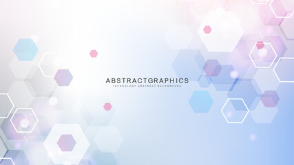 Wall Mural - modern health care abstract background with lines, dots and hexagons. medical innovation banner temp