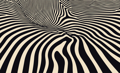 Fototapete - Vector illustration in modern minimalism style: organic black wavy stripes on beige background mimic zebra pattern. Neutral colors and abstract shapes reflect the minimalistic, nature-inspired look.