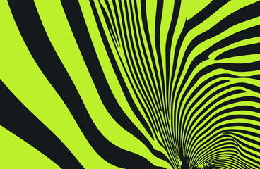 Fototapete - Vector illustration in modern Y2K style: organic neon green wavy stripes on black background, resembling zebra or animal print. Vibrant, bold, and trending among pop and urban design styles.