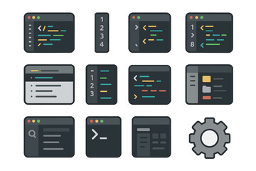 coding interface layout with command-line and gear icon elements