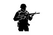© Ar Abir - Silhouette of a soldier aiming a rifle, isolated on white background