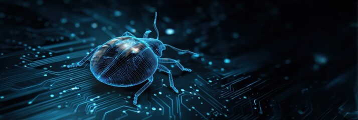 Aufkleber - Shield Deflects Phishing Bug in a Digital Environment With a Pulsing Antivirus Barrier