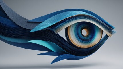 Fototapete - 3D Layered Concept Representing Optical Tools Creatively Arranged to Form an Abstract Eye in a Clean, Minimalist Style