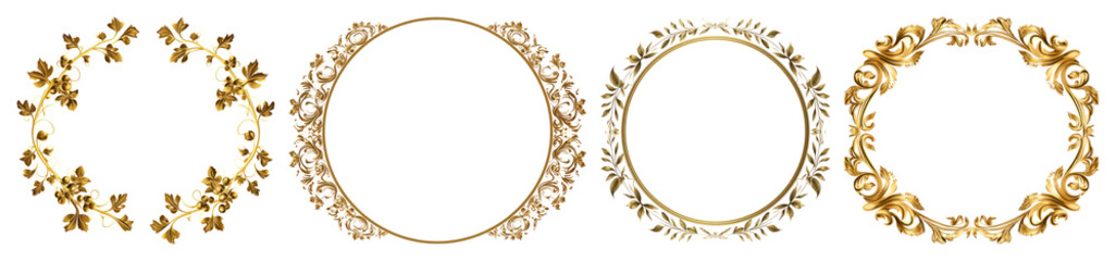 Wall Mural - png elegant ornate golden frames, element set on transparent background
