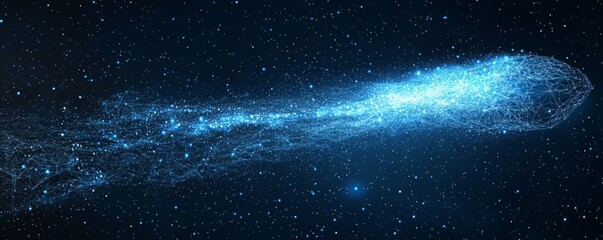 Wall Mural - futuristic wireframe comet traveling through digital space with data overlays