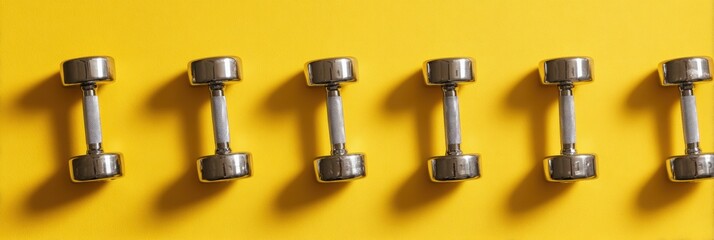 Poster - Brain Training With Dumbbells on Sunny Yellow Backdrop Boosts Mental Fitness and Well-Being Through Innovative Exercises