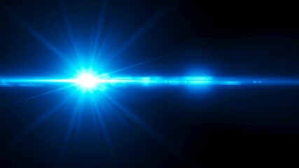 Wall Mural - bright blue light flare on black background. optical lens flare with horizontal beam effect. abstrac