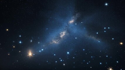 A cosmic view of sparkling stars and the milky way galaxy against a dark blue night sky scene