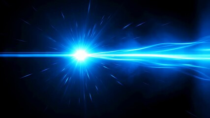 Wall Mural - bright blue light ray beaming through dark space with waves, abstract digital data flow, and speed c