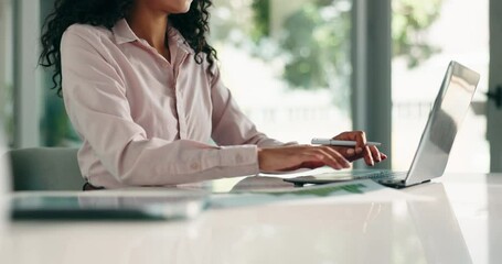 Aufkleber - Hands, audit or businesswoman on laptop for document, account management and finance report. Typing, administration or accountant with paperwork for tax compliance, investment and record keeping