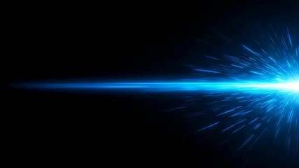 Wall Mural - bright blue light beam across dark background, with particles radiating from an exploding light, fas