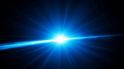 Wall Mural - bright blue light with lens flare streaks shining from dark background. abstract futuristic digital 