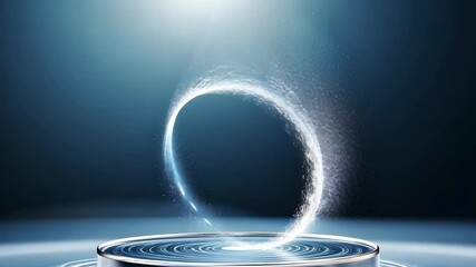 Aufkleber - Futuristic Portal: A radiant ring of shimmering particles levitates gracefully atop a polished pedestal, its ethereal glow illuminating a mysterious, futuristic realm.