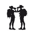 © Dzmitry - vector silhouette of a man and woman tourists standing drinking water on a white background .Generative AI