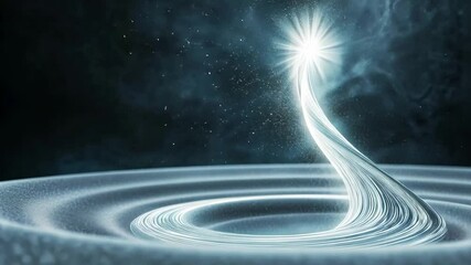 Poster - Celestial Pathway: A radiant beam of light ascends from a swirling vortex, creating a celestial pathway towards a bright star in a dark, cosmic background. The image evokes feelings of hope.