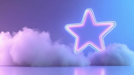 Aufkleber - Neon Star Above the Clouds: A striking neon star shines brightly above soft, fluffy clouds, with an ethereal glow. Capturing the magic and whimsy. 
