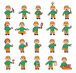 © palau83 - Boy guide character set showing various educational communication poses with book document laptop talking thinking idea heart symbol and stop gesture for yours designs projects