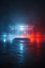 Wall Mural - abstract illuminated structure with red and blue digital light effects