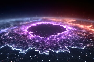 Wall Mural - abstract representation of a minimalist network in purple and orange glow