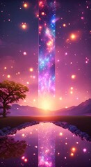 Wall Mural - background with space colorful lights hd resolution with hyper realistic nature background 4k vertic