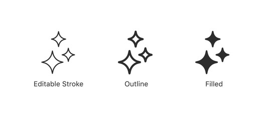 sparkle stars icon set. shine icons for app user interface and web elements. editable stroke icon