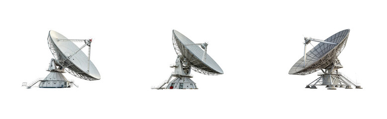Satellite dish array operation technology facility industrial scene. Cut out png set